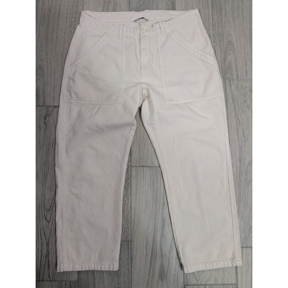 ZARA‎ WOMEN'S HIGH RISE Regular FIT Pants Cream SIZE XL Pockets 36x26 Jeans 124